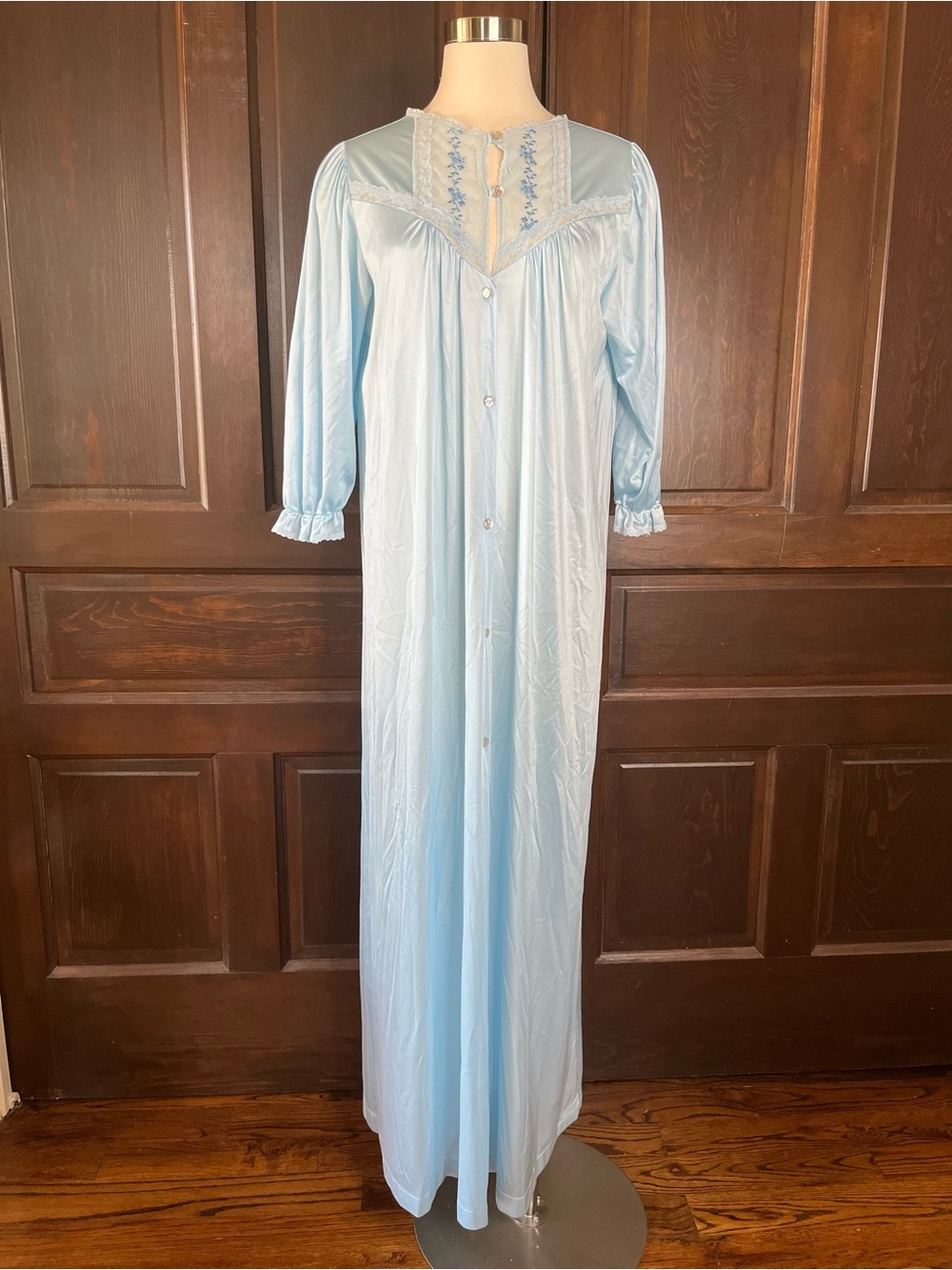 JC Penney Vintage Nightgown Button Up Robe Nylon Light Blue Size L Made in USA